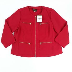 Bob Mackie Jacket Womens L NWT Full-Zip Shirt Coat Pockets Long Sleeve Top Red